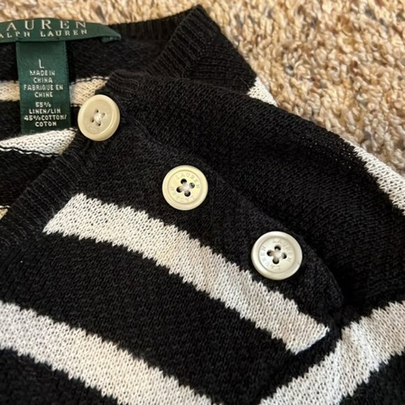 Ralph Lauren Size L Navy White Striped Sweater Linen and Cotton - Picture 3 of 3